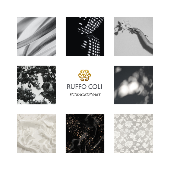 Ruffo Coli Black and White textiles collection; fall winter 2023 2024; fabrics for haute couture and ready to wear